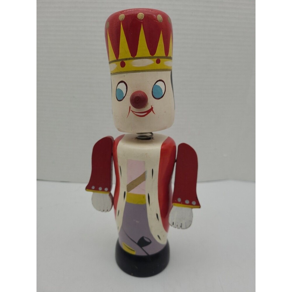 Vintage Bobble Head Painted Wooden Soldier Coin Bank 10"